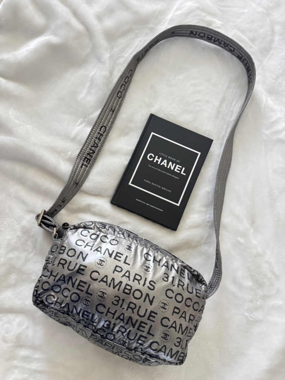 Authentic CHANEL Metallic Silver Logo Quilted Crossbody Bag - Picture 3 of 13